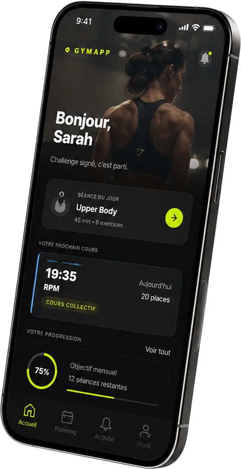 GymApp — écran d'accueil de l'application membre
